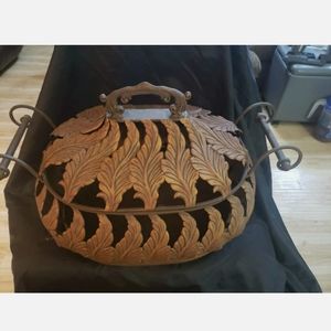 LARGE DECORATIVE BRONZE METAL BASKET